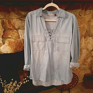 Denim, lace up top